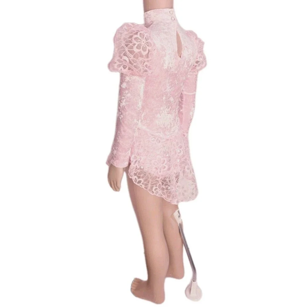 Gilda Marx VTG High Neck Velvet Lace Keyhole Pink Leotard Skate Dress Girls 8/10 - Picture 9 of 16